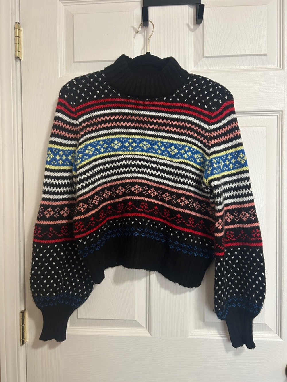 American Eagle Outfitters Black Multicolor Fair Isle Turtleneck Sweater